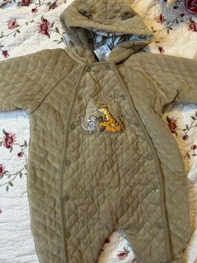 Disney Quilted Hooded Baby Snowsuit in tan with Tigger & Roo